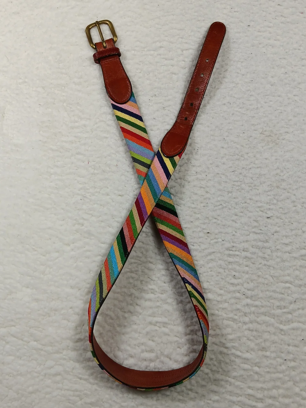 Smathers & Branson Belt Mens 36 Parsons Stripe Needlepoint Canvas Leather